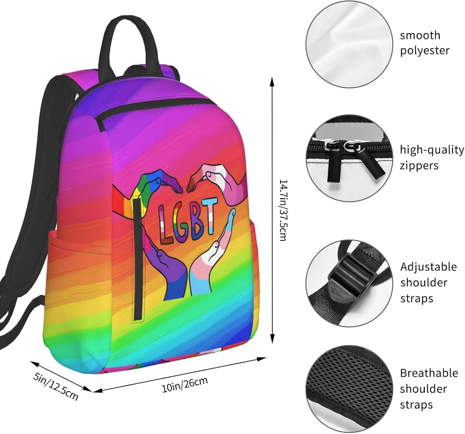 LGBT Rainbow Gay Pride Heart Gesture Travel Laptop Backpack Casual Backpacks Double Shoulder Daypack Notebook Rucksack Work Bags Sports Bag for Gym Hiking Camping Beach
