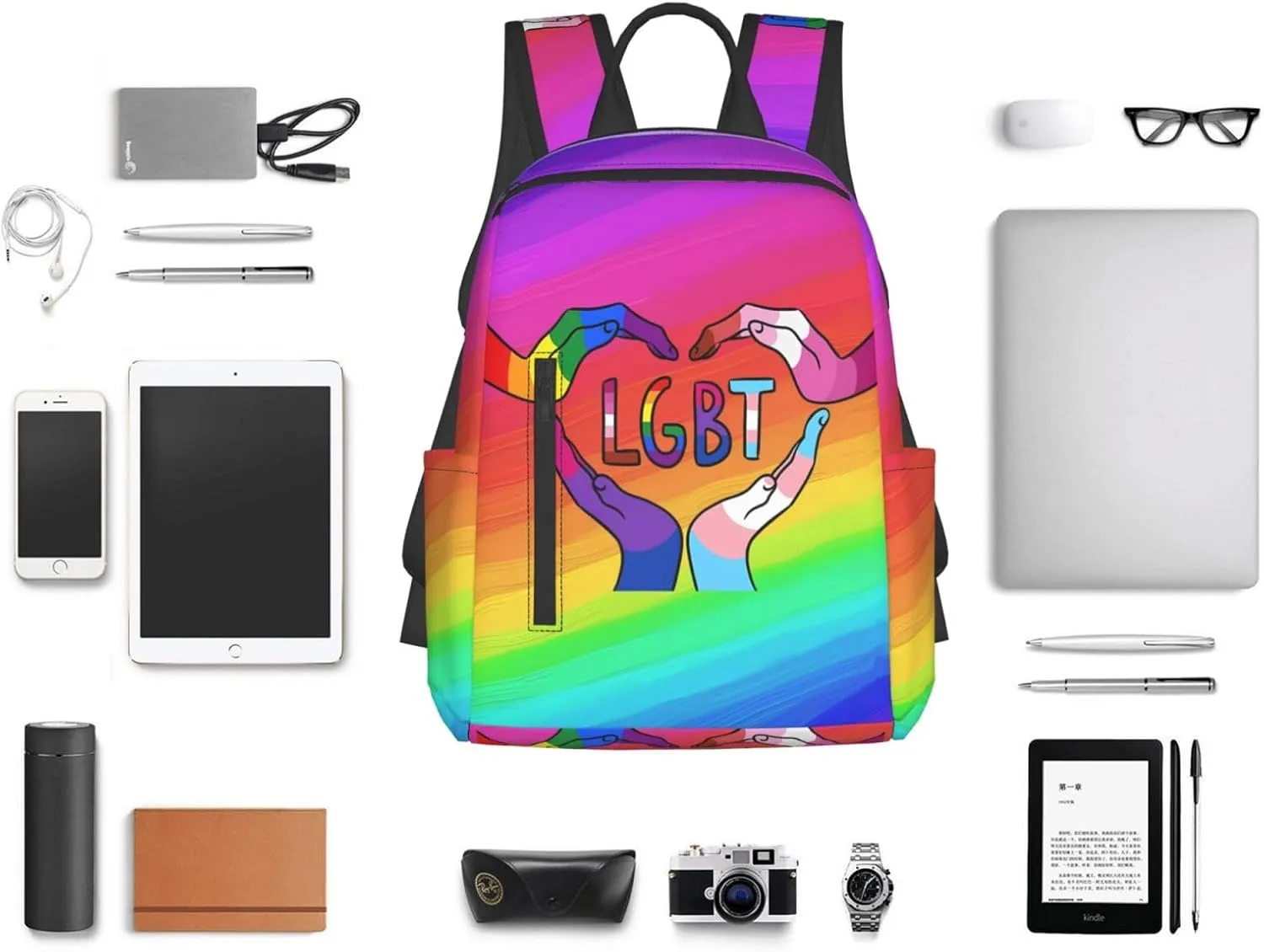 LGBT Rainbow Gay Pride Heart Gesture Travel Laptop Backpack Casual Backpacks Double Shoulder Daypack Notebook Rucksack Work Bags Sports Bag for Gym Hiking Camping Beach