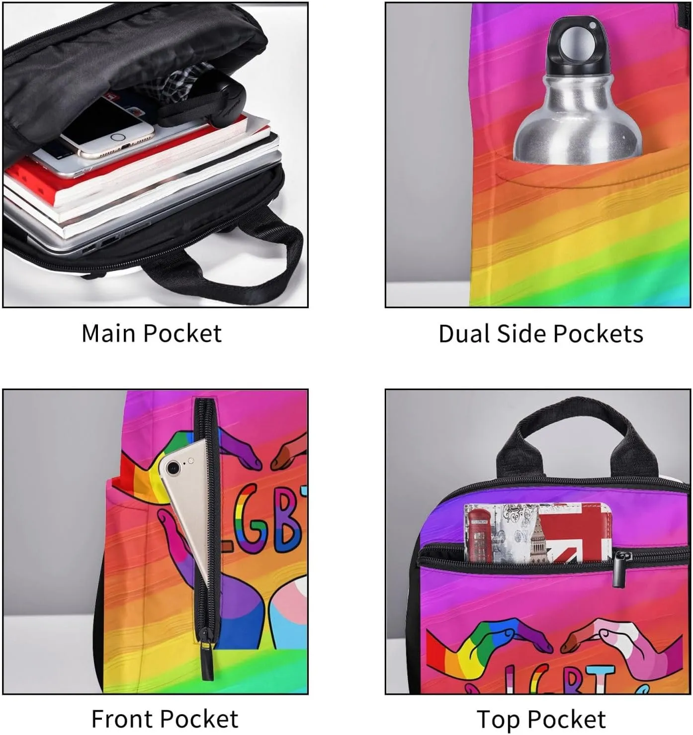 LGBT Rainbow Gay Pride Heart Gesture Travel Laptop Backpack Casual Backpacks Double Shoulder Daypack Notebook Rucksack Work Bags Sports Bag for Gym Hiking Camping Beach