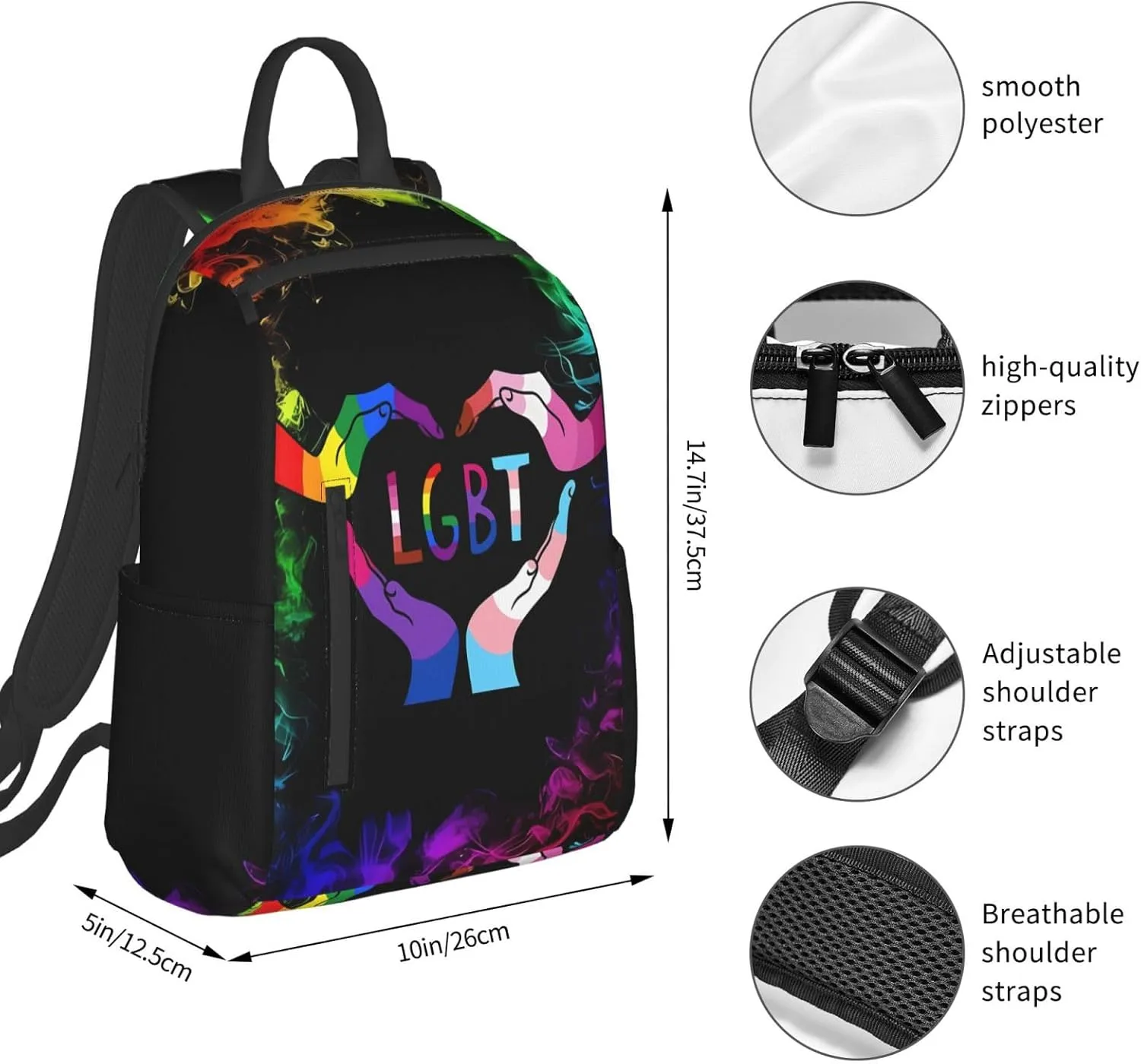 LGBT Rainbow Gay Pride Heart Gesture Travel Laptop Backpack Casual Backpacks Double Shoulder Daypack Notebook Rucksack Work Bags Sports Bag for Hiking Camping Beach