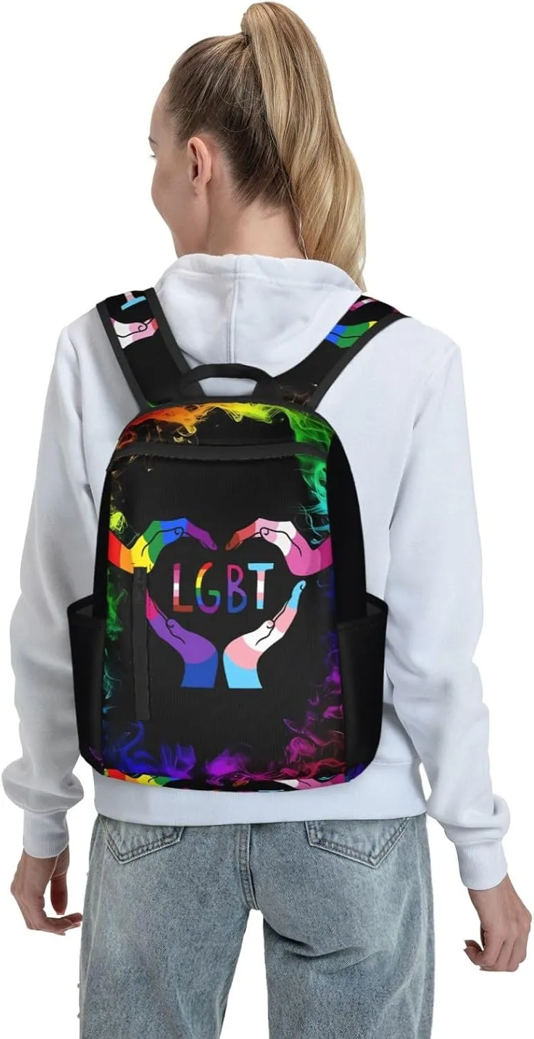 LGBT Rainbow Gay Pride Heart Gesture Travel Laptop Backpack Casual Backpacks Double Shoulder Daypack Notebook Rucksack Work Bags Sports Bag for Hiking Camping Beach