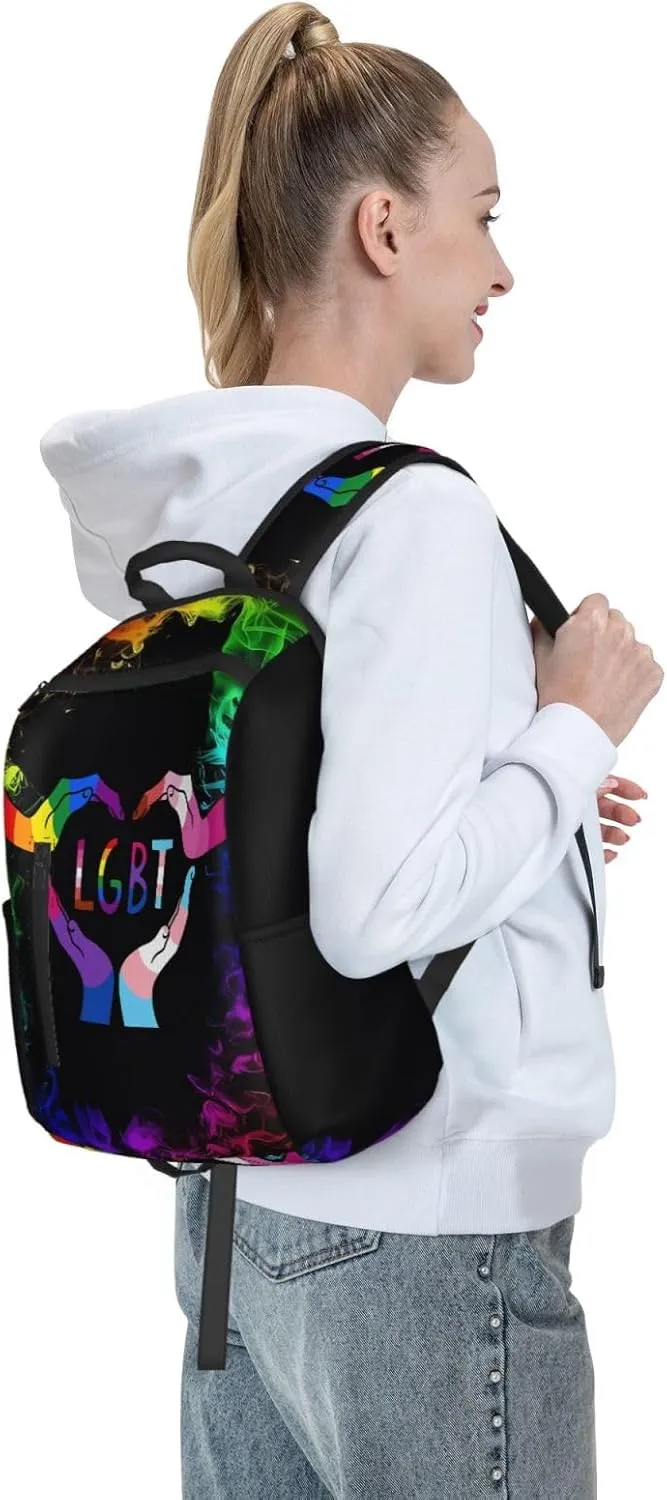 LGBT Rainbow Gay Pride Heart Gesture Travel Laptop Backpack Casual Backpacks Double Shoulder Daypack Notebook Rucksack Work Bags Sports Bag for Hiking Camping Beach