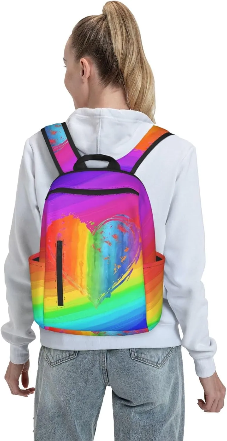 LGBT Rainbow Gay Pride Heart Travel Laptop Backpack Casual Backpacks Double Shoulder Daypack Notebook Rucksack Work Bags Sports Bag for Gym Hiking Camping Beach