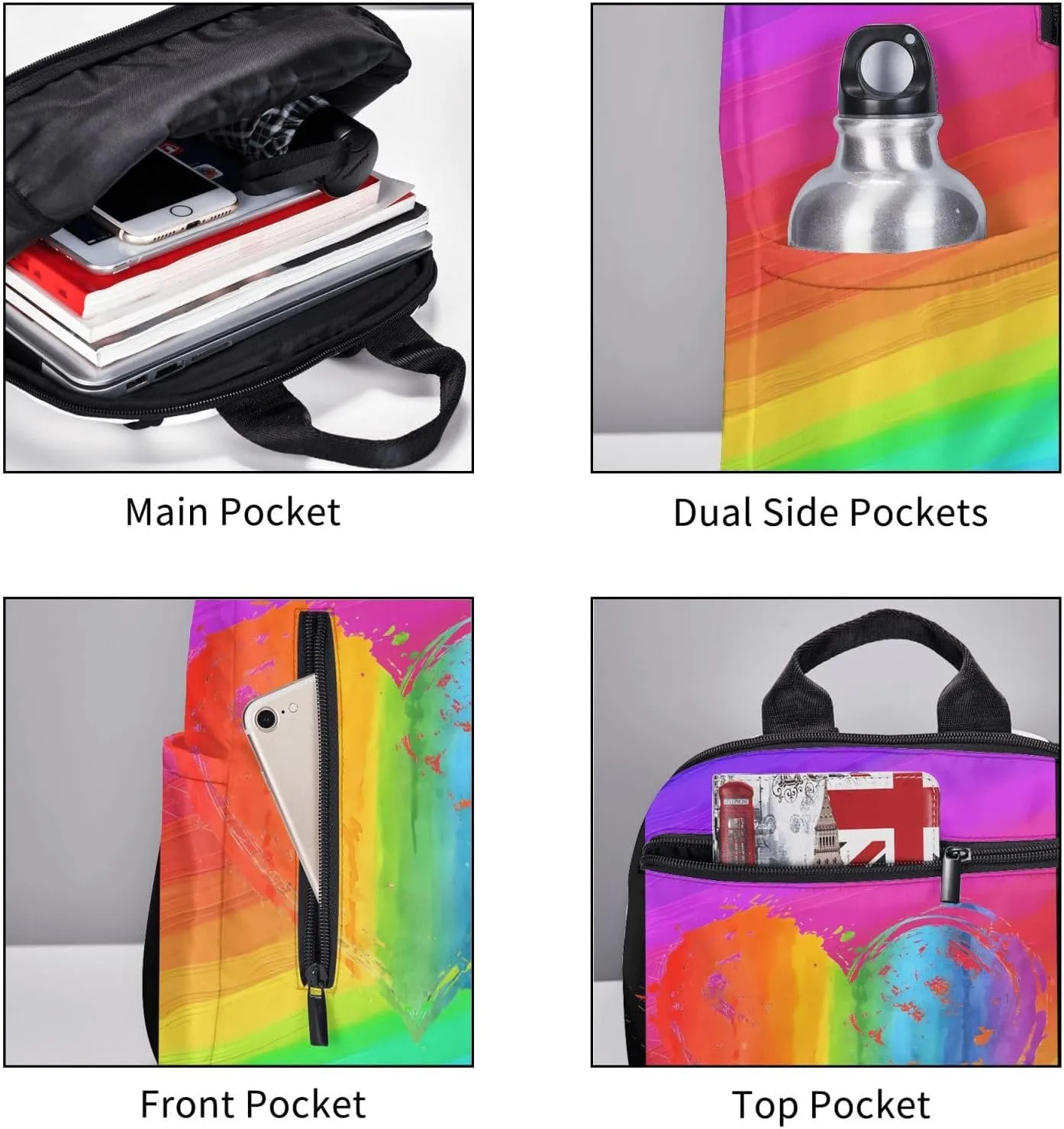 LGBT Rainbow Gay Pride Heart Travel Laptop Backpack Casual Backpacks Double Shoulder Daypack Notebook Rucksack Work Bags Sports Bag for Gym Hiking Camping Beach