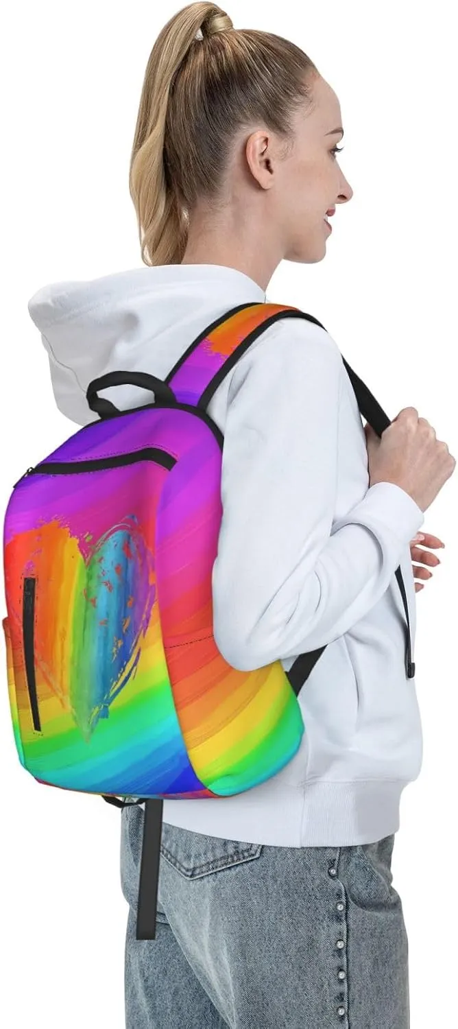 LGBT Rainbow Gay Pride Heart Travel Laptop Backpack Casual Backpacks Double Shoulder Daypack Notebook Rucksack Work Bags Sports Bag for Gym Hiking Camping Beach