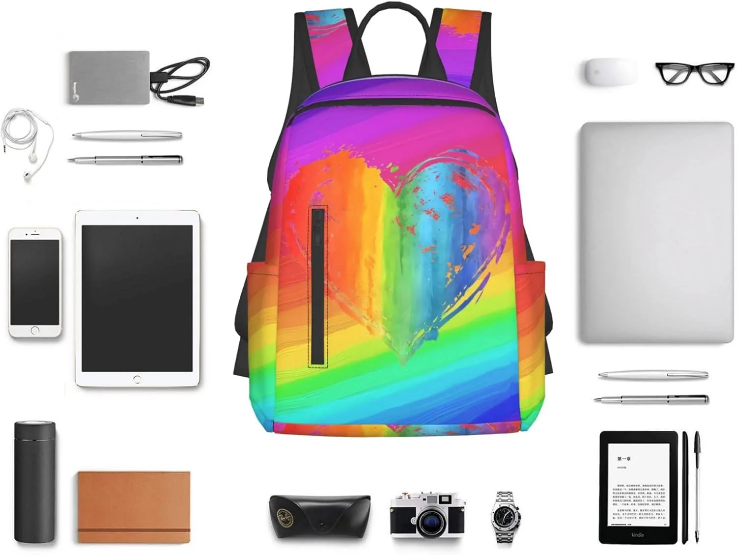 LGBT Rainbow Gay Pride Heart Travel Laptop Backpack Casual Backpacks Double Shoulder Daypack Notebook Rucksack Work Bags Sports Bag for Gym Hiking Camping Beach