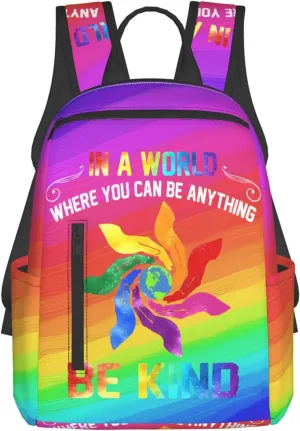 LGBT Rainbow Gay Pride In A World Be Kind Travel Laptop Backpack Casual Backpacks Double Shoulder Daypack Notebook Rucksack Work Bags Sports Bag for Gym Hiking Camping Beach