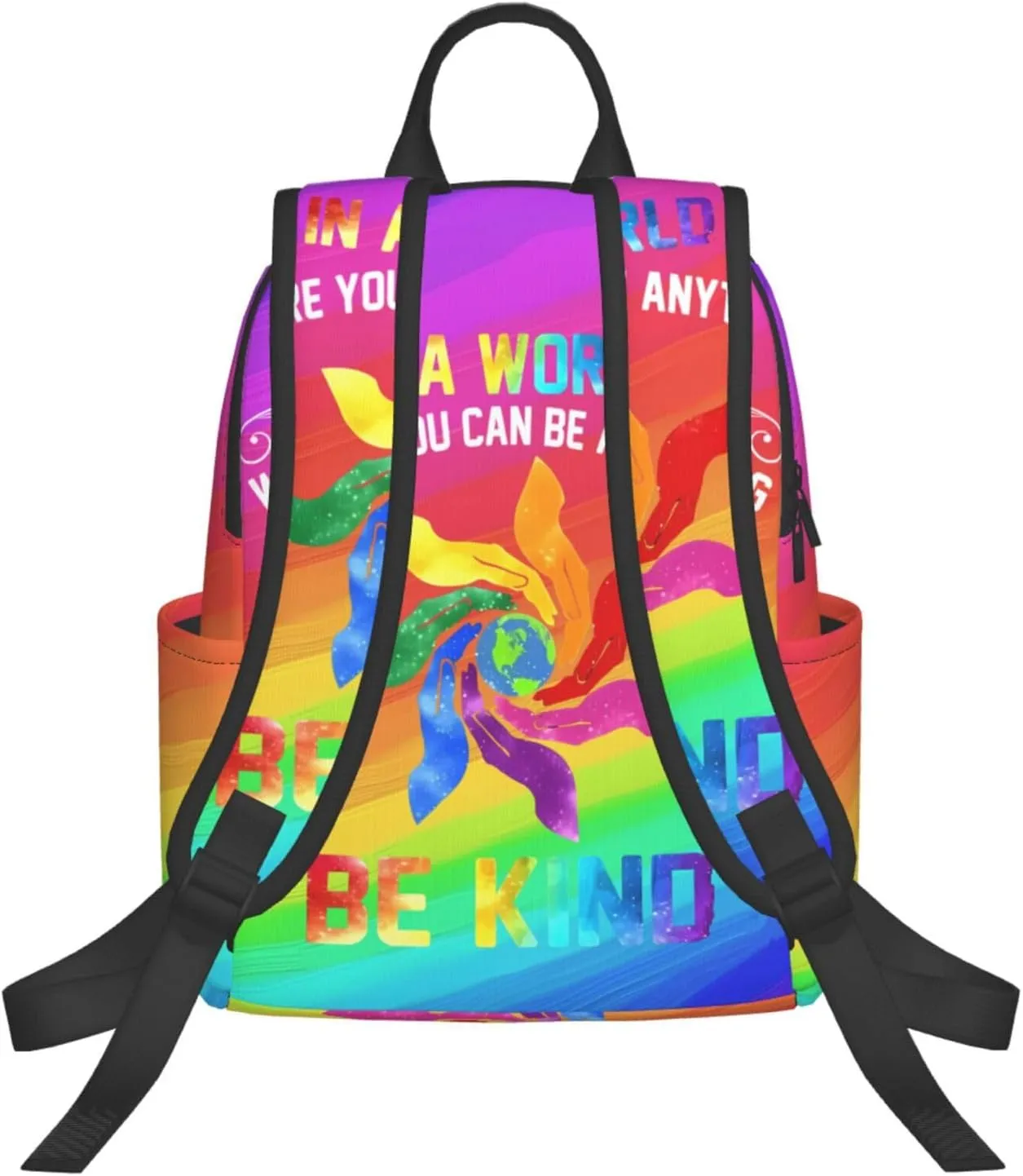 LGBT Rainbow Gay Pride In A World Be Kind Travel Laptop Backpack Casual Backpacks Double Shoulder Daypack Notebook Rucksack Work Bags Sports Bag for Gym Hiking Camping Beach