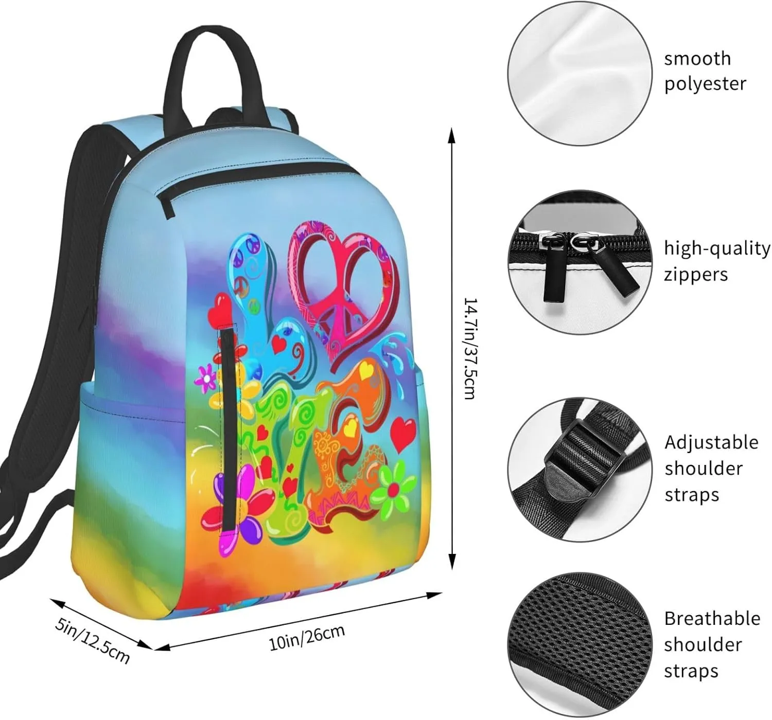 LGBT Rainbow Gay Pride Love Flowers Travel Laptop Backpack Casual Backpacks Double Shoulder Daypack Notebook Rucksack Work Bags Sports Bag for Gym Hiking Camping Beach