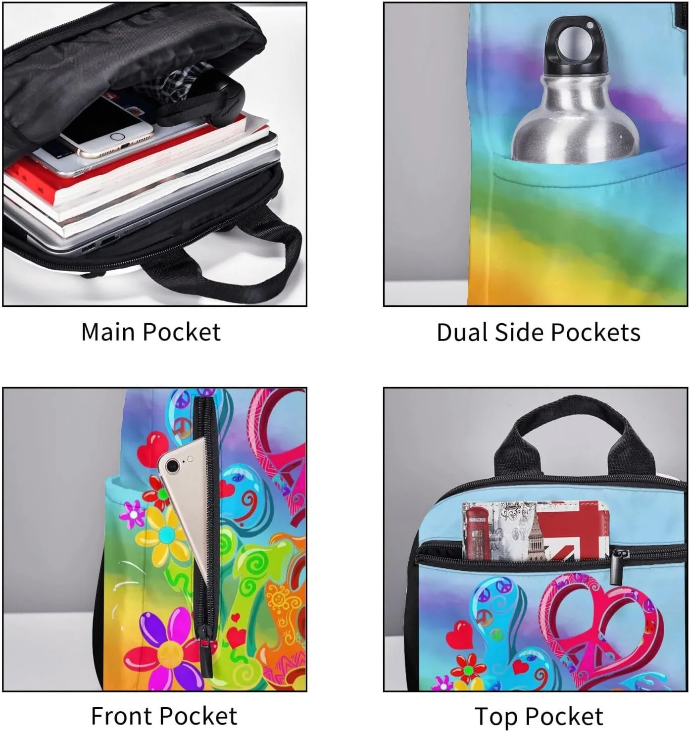 LGBT Rainbow Gay Pride Love Flowers Travel Laptop Backpack Casual Backpacks Double Shoulder Daypack Notebook Rucksack Work Bags Sports Bag for Gym Hiking Camping Beach