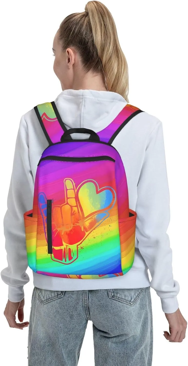 LGBT Rainbow Gay Pride Love Gesture Travel Laptop Backpack Casual Backpacks Double Shoulder Daypack Notebook Rucksack Work Bags Sports Bag for Gym Hiking Camping Beach
