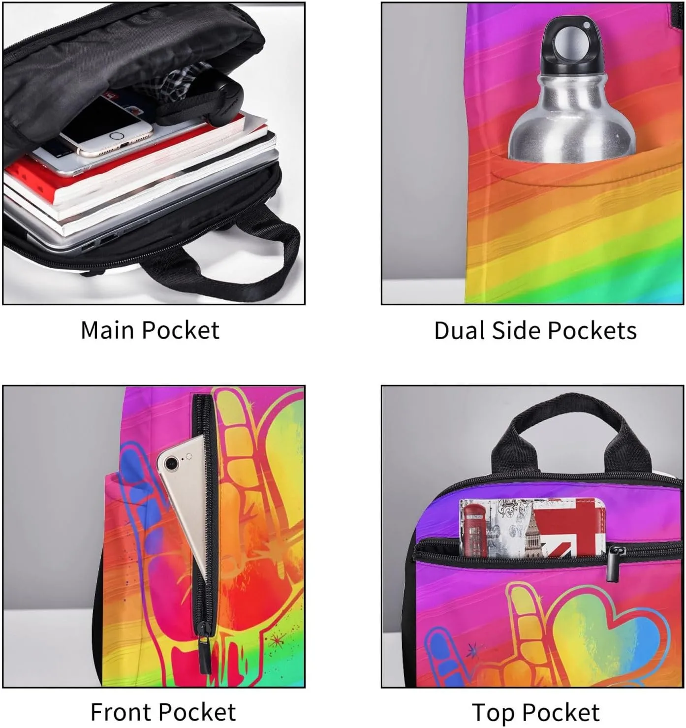LGBT Rainbow Gay Pride Love Gesture Travel Laptop Backpack Casual Backpacks Double Shoulder Daypack Notebook Rucksack Work Bags Sports Bag for Gym Hiking Camping Beach
