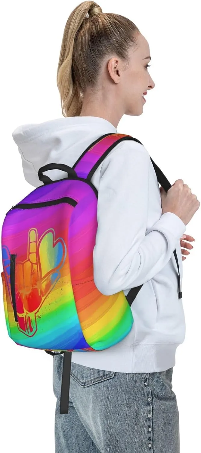LGBT Rainbow Gay Pride Love Gesture Travel Laptop Backpack Casual Backpacks Double Shoulder Daypack Notebook Rucksack Work Bags Sports Bag for Gym Hiking Camping Beach