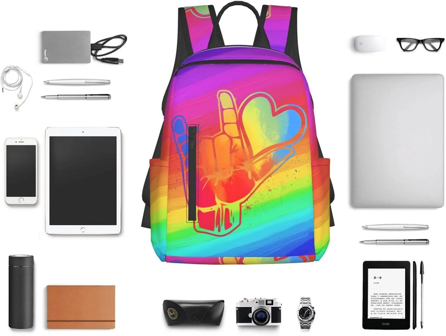LGBT Rainbow Gay Pride Love Gesture Travel Laptop Backpack Casual Backpacks Double Shoulder Daypack Notebook Rucksack Work Bags Sports Bag for Gym Hiking Camping Beach