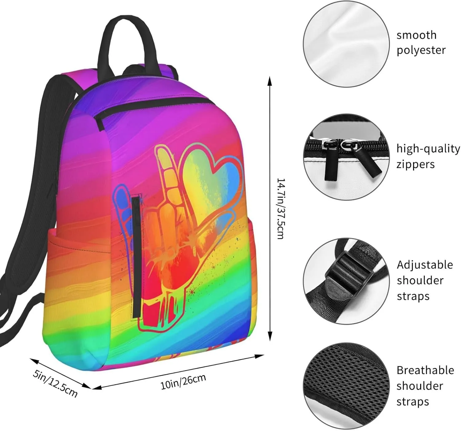 LGBT Rainbow Gay Pride Love Gesture Travel Laptop Backpack Casual Backpacks Double Shoulder Daypack Notebook Rucksack Work Bags Sports Bag for Gym Hiking Camping Beach