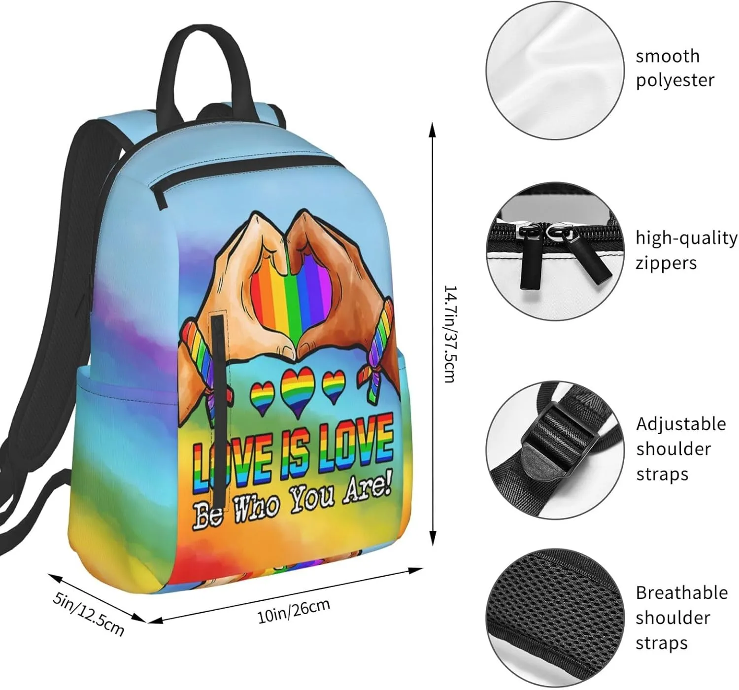 LGBT Rainbow Gay Pride Love Is Love Be Who You Are Travel Laptop Backpack Casual Backpacks Double Shoulder Daypack Notebook Rucksack Work Bags Sports Bag for Gym Hiking Camping Beach