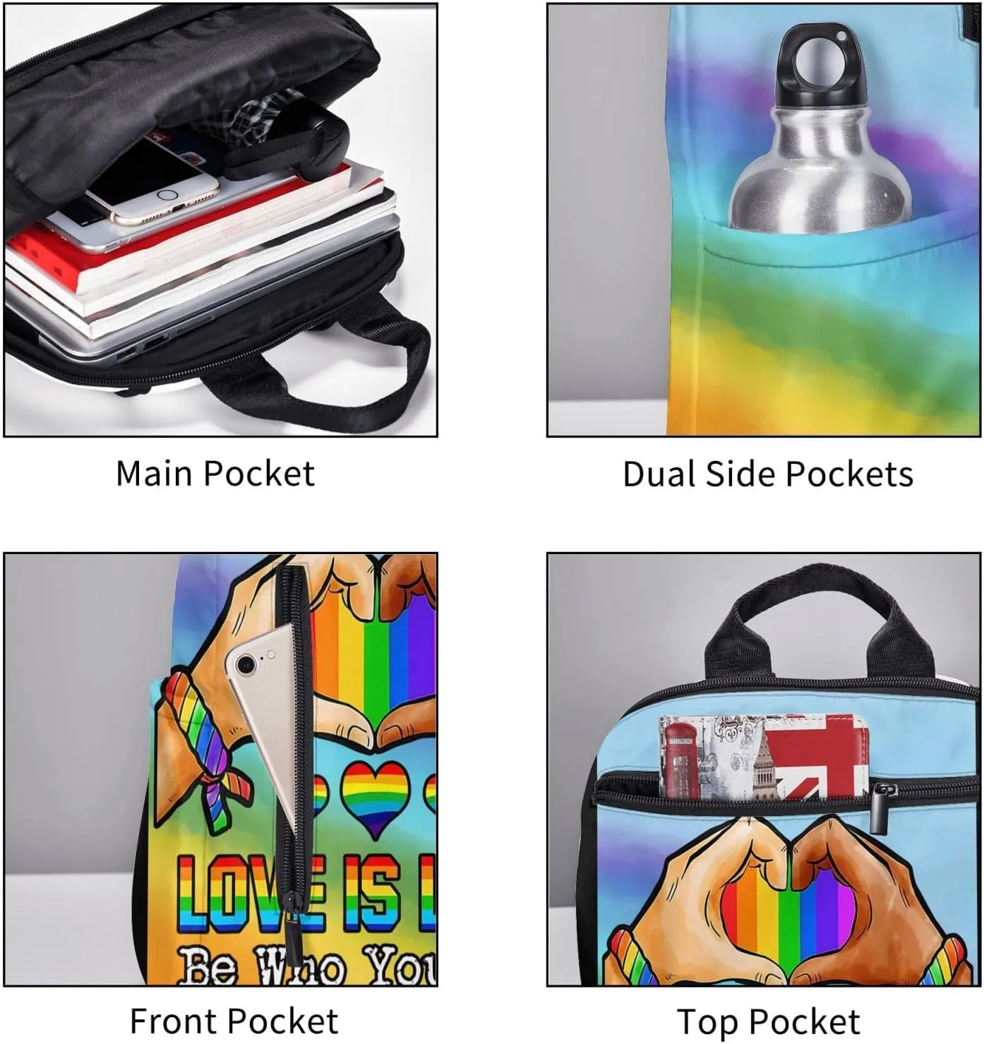 LGBT Rainbow Gay Pride Love Is Love Be Who You Are Travel Laptop Backpack Casual Backpacks Double Shoulder Daypack Notebook Rucksack Work Bags Sports Bag for Gym Hiking Camping Beach