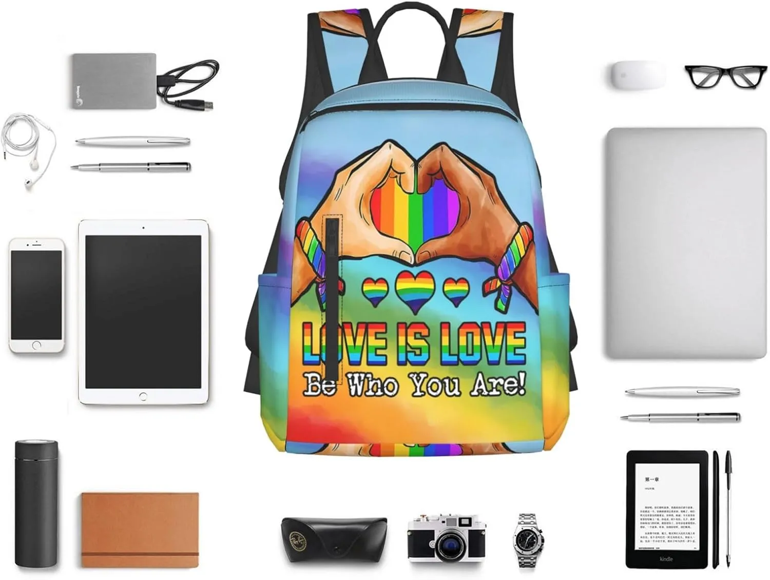 LGBT Rainbow Gay Pride Love Is Love Be Who You Are Travel Laptop Backpack Casual Backpacks Double Shoulder Daypack Notebook Rucksack Work Bags Sports Bag for Gym Hiking Camping Beach