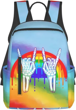 LGBT Rainbow Gay Pride Rock Skeleton Skull Gesture Travel Laptop Backpack Casual Backpacks Double Shoulder Daypack Notebook Rucksack Work Bags Sports Bag for Gym Hiking Camping Beach