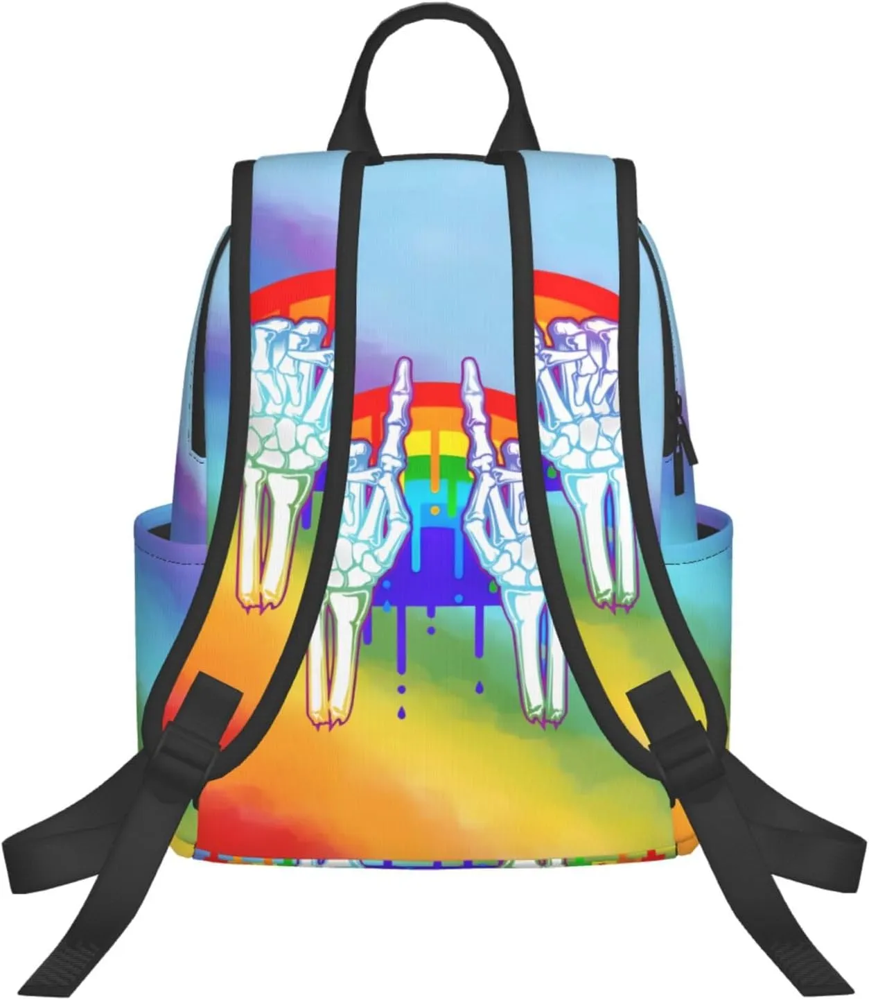 LGBT Rainbow Gay Pride Rock Skeleton Skull Gesture Travel Laptop Backpack Casual Backpacks Double Shoulder Daypack Notebook Rucksack Work Bags Sports Bag for Gym Hiking Camping Beach