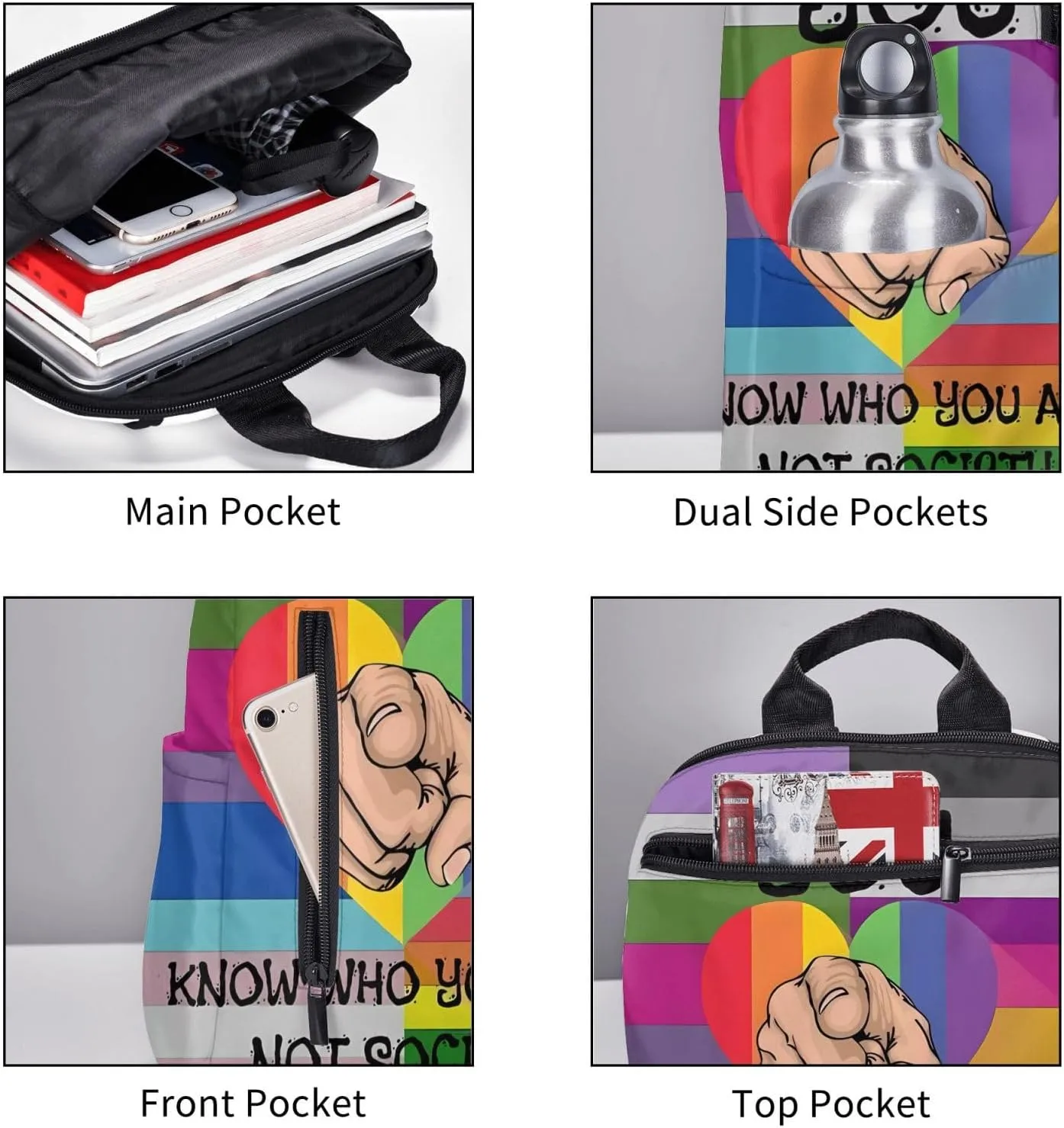 LGBT Rainbow Pride Flag You Know Who You Are Not Society Travel Laptop Backpack Casual Backpacks Double Shoulder Daypack Notebook Rucksack Work Bags Sports Bag for Hiking Camping Beach