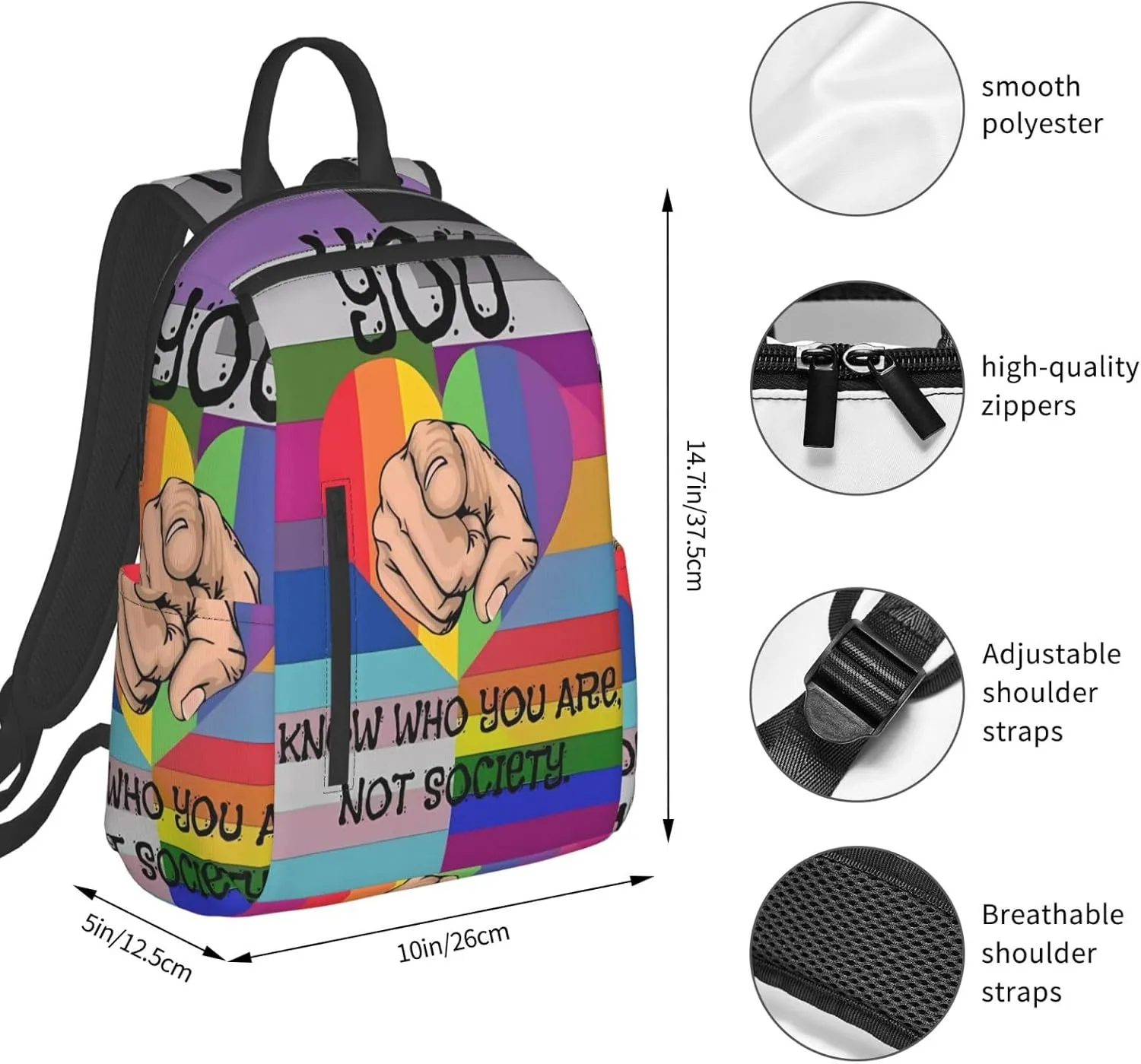 LGBT Rainbow Pride Flag You Know Who You Are Not Society Travel Laptop Backpack Casual Backpacks Double Shoulder Daypack Notebook Rucksack Work Bags Sports Bag for Hiking Camping Beach