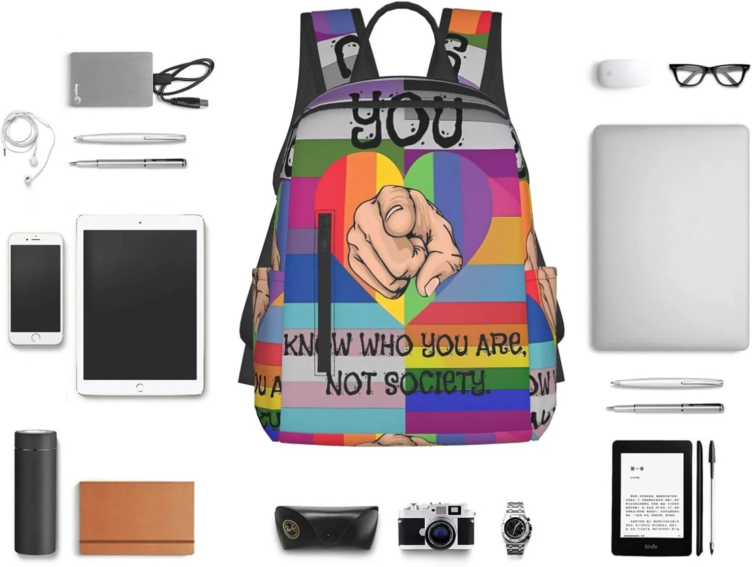 LGBT Rainbow Pride Flag You Know Who You Are Not Society Travel Laptop Backpack Casual Backpacks Double Shoulder Daypack Notebook Rucksack Work Bags Sports Bag for Hiking Camping Beach