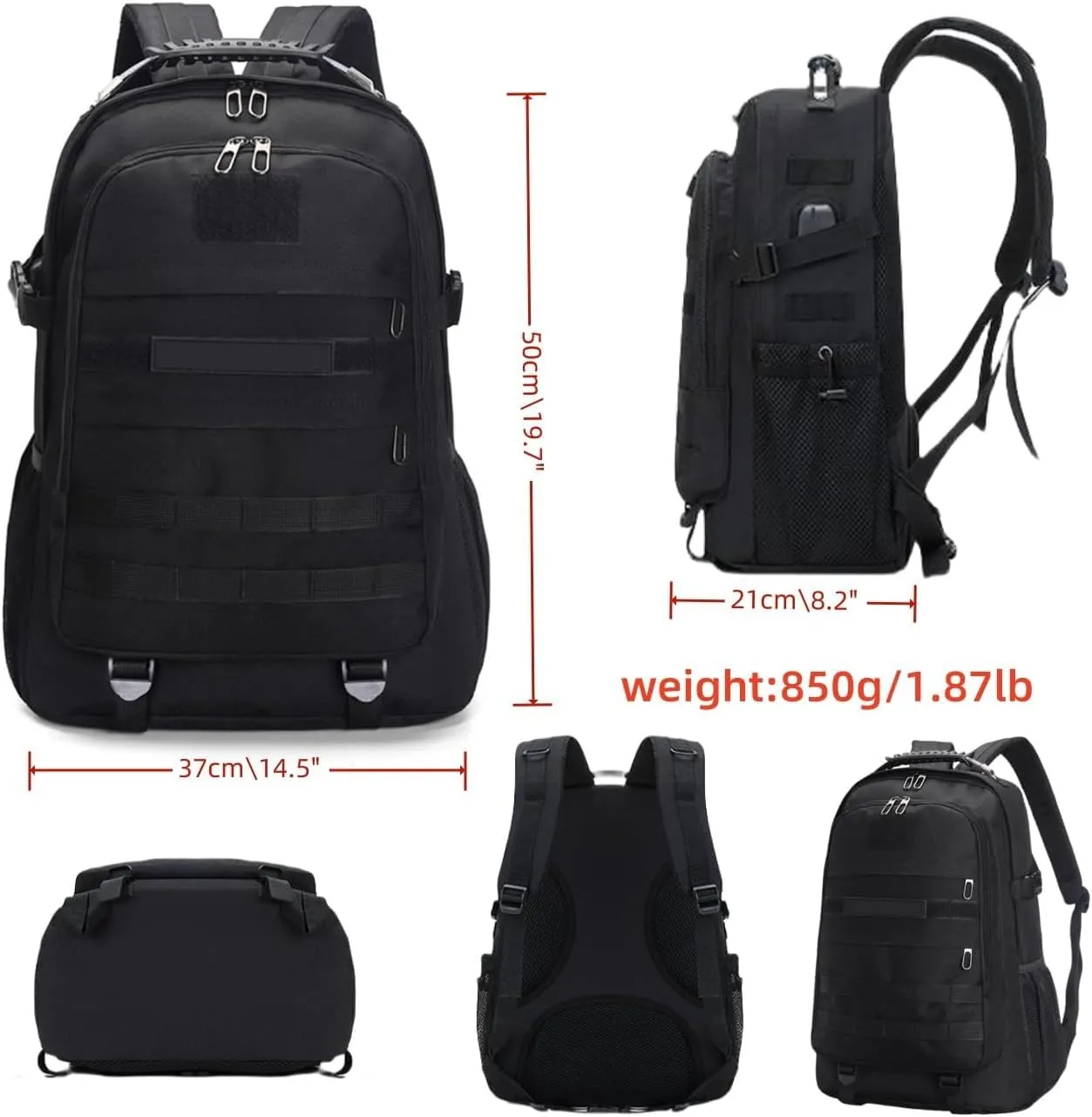 Light tactical backpack, College backpacks，USB charging port， Hiking/climbing/camping/outdoor travel backpack (Black)