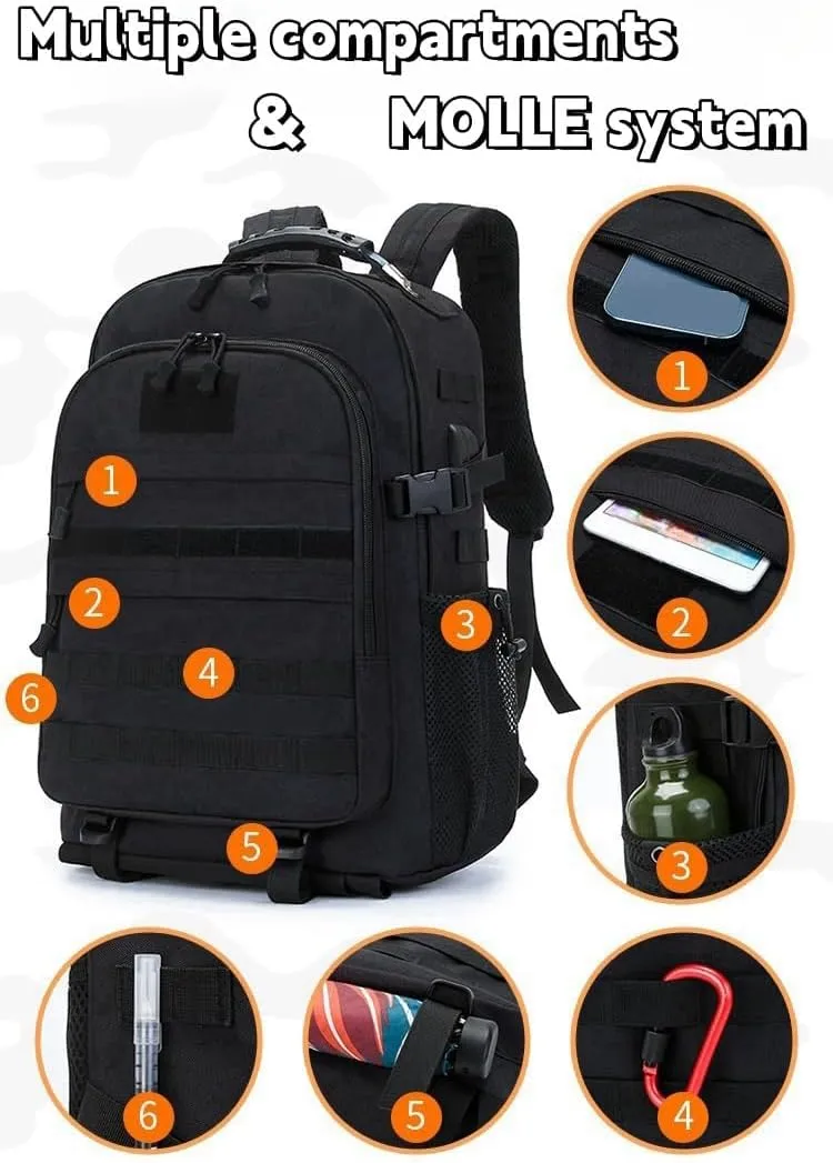 Light tactical backpack, College backpacks，USB charging port， Hiking/climbing/camping/outdoor travel backpack (Black)