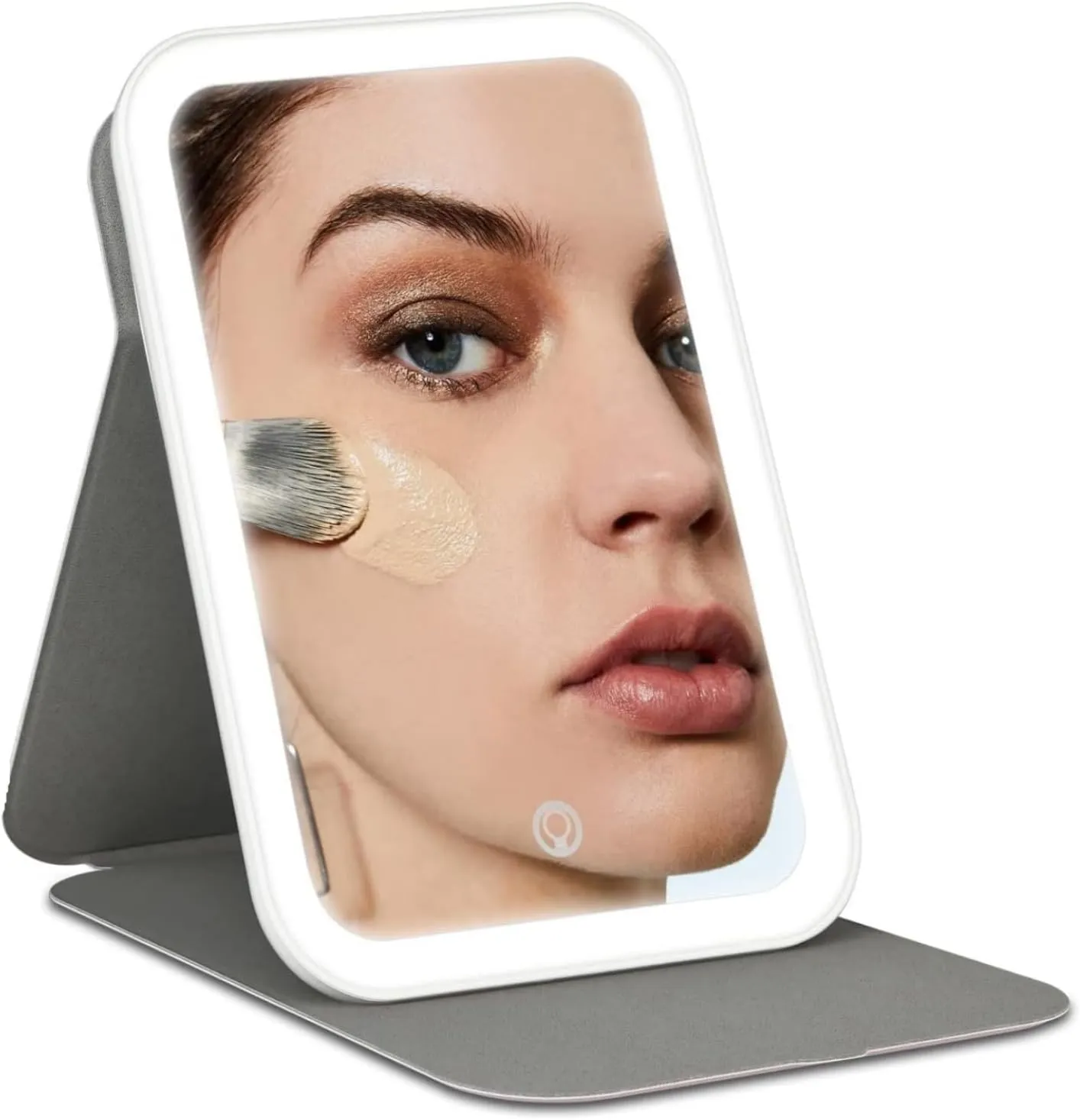 Lighted Makeup Vanity Folding Mirror with LED Lights, Portable Travel Compact Mirror with 3 Adjustable Light Settings, Dimmable Touch Screen, USB Rechargeable, with PU case (Pink