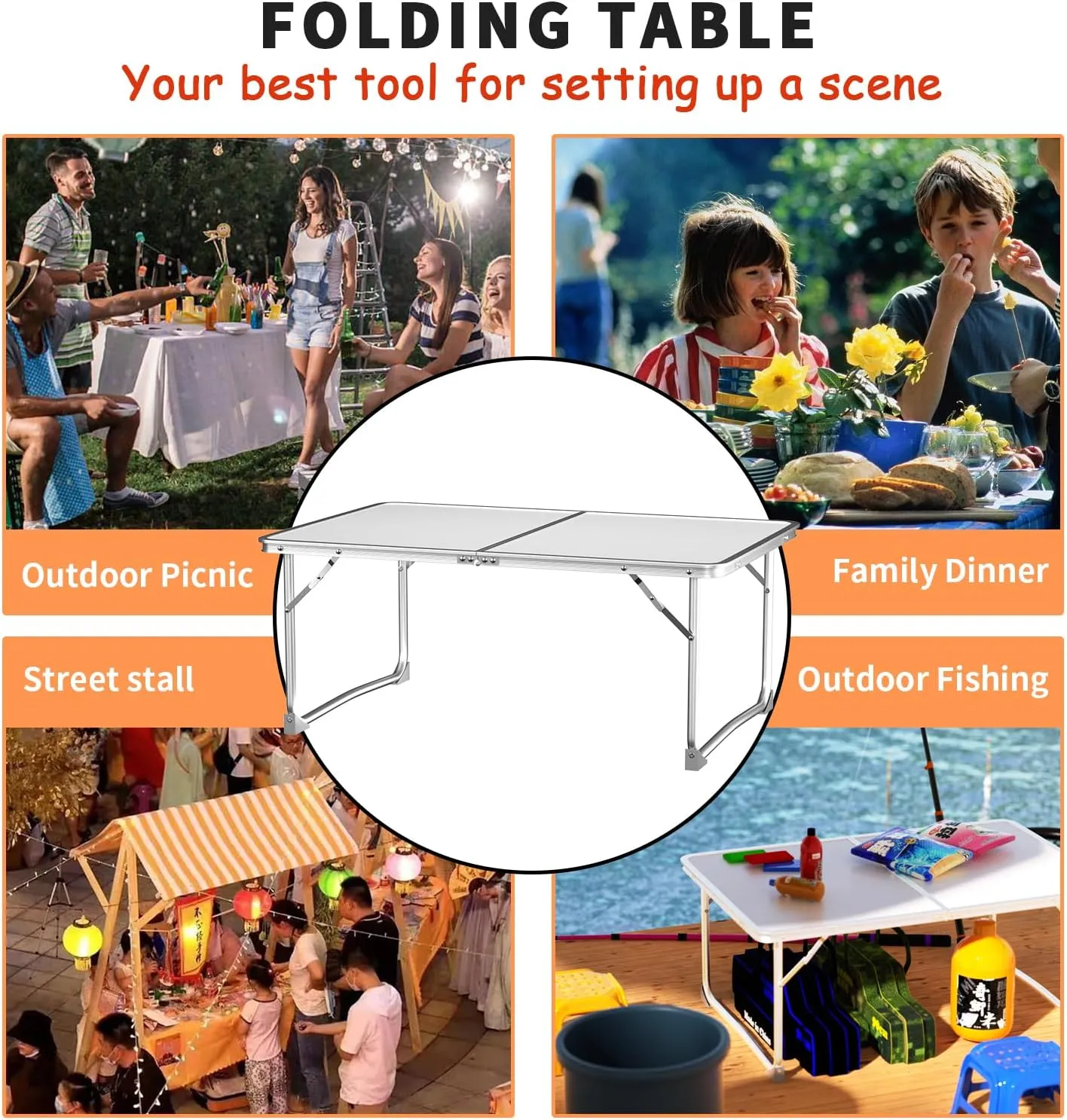 Lightweigh Folding Table Portable Compact Foldable Table Camping Tables That Fold Up Trestle Table, with Carrying Handle, Folding Table for Picnic Garden Camping Pasting Crafting Party, 60x40x26cm