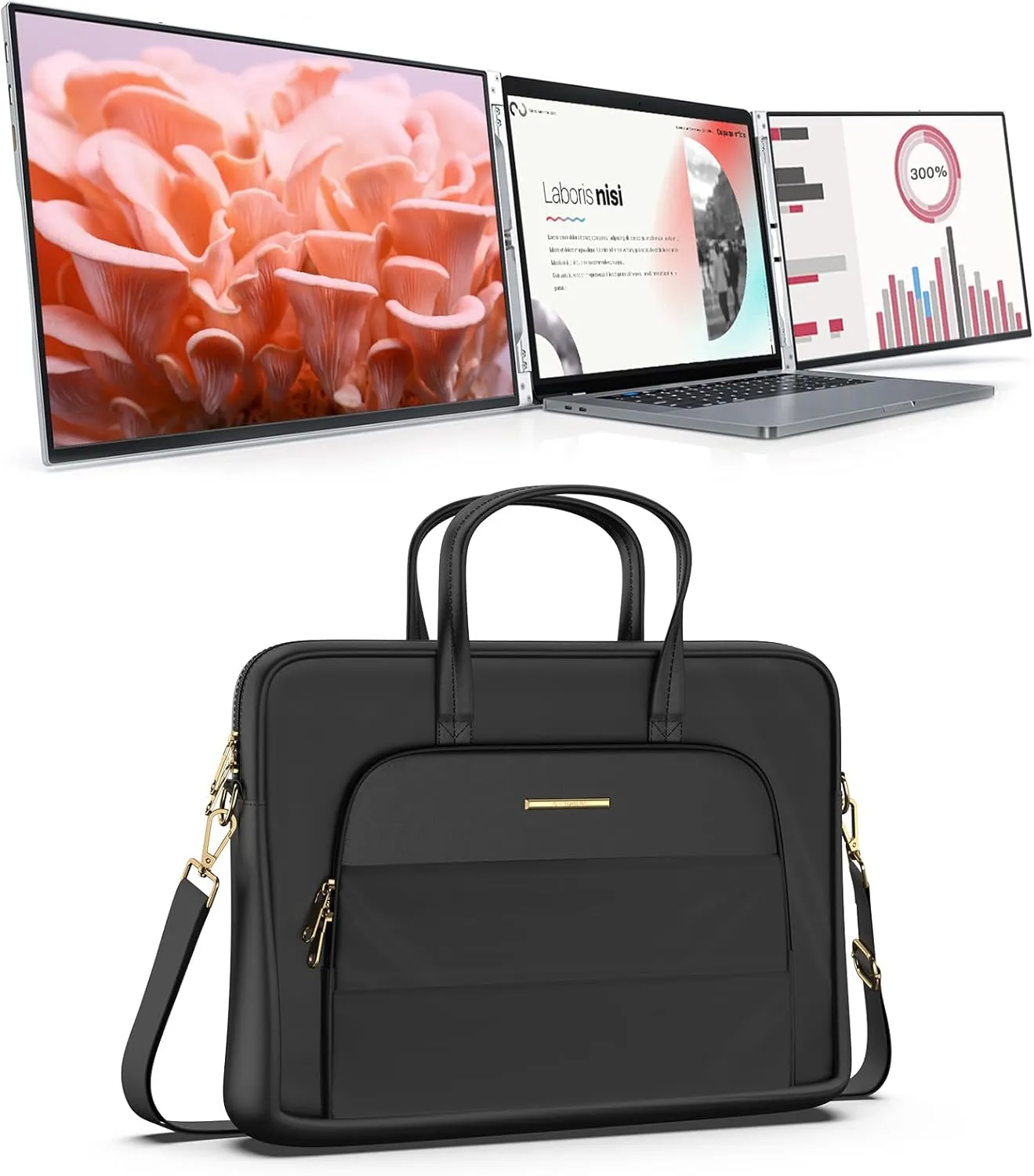 LIMINK Nylon Laptop Bag   LK14 Laptop Monitor Extender for 13-16 Inches laptops, LIMINK Dual Freestanding Monitor Extender with Kickstand, Compatible with Wins, MacOS