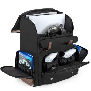 LoDrid Game Backpack Compatible with PS5/PS5 Slim/PS4/PS4 Pro/PS4 Slim/Xbox One X/S, Protective Console Travel Carry Case with Pockets for 15.6" Laptop, Accessories (Patent Design)