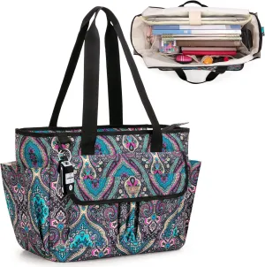 LoDrid Teacher Tote Bag with 15.6” Laptop Padded Sleeve, Utility Bag with Top Zipper Closure and Large Compartment for Work