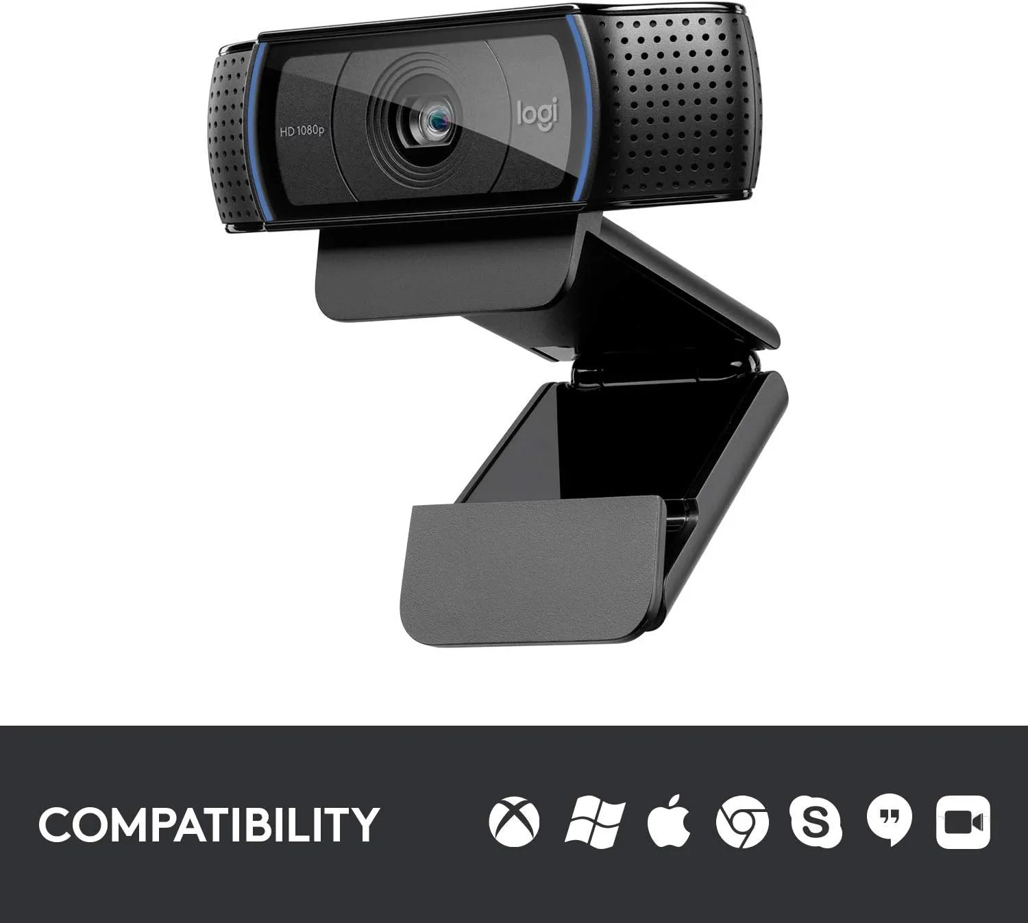 Logitech C920x HD Pro Webcam, Full HD 1080p/30fps Video, Clear Audio, HD Light Correction, PC Camera Webcam, Works with Skype, Zoom, Facetime, PC, Laptop, Mac, Tablet - Black