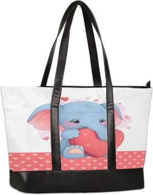 Lovely Elephants Laptop Tote Bag for Women Lightweight Work Purse with Multiple Compartments Fits 13-15.6 Inch Laptop Tablet Shoulder Bag for Office Travel Daily Use