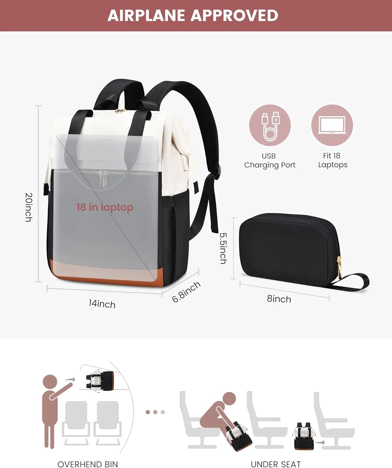LOVEVOOK 18 Inch Laptop Backpack for Women, Large Capacity Travel Backpack with Organizer Bag, Waterproof Carry on Backpack Purse Work Bag with USB Port for College Teacher Nurse, 2PCS