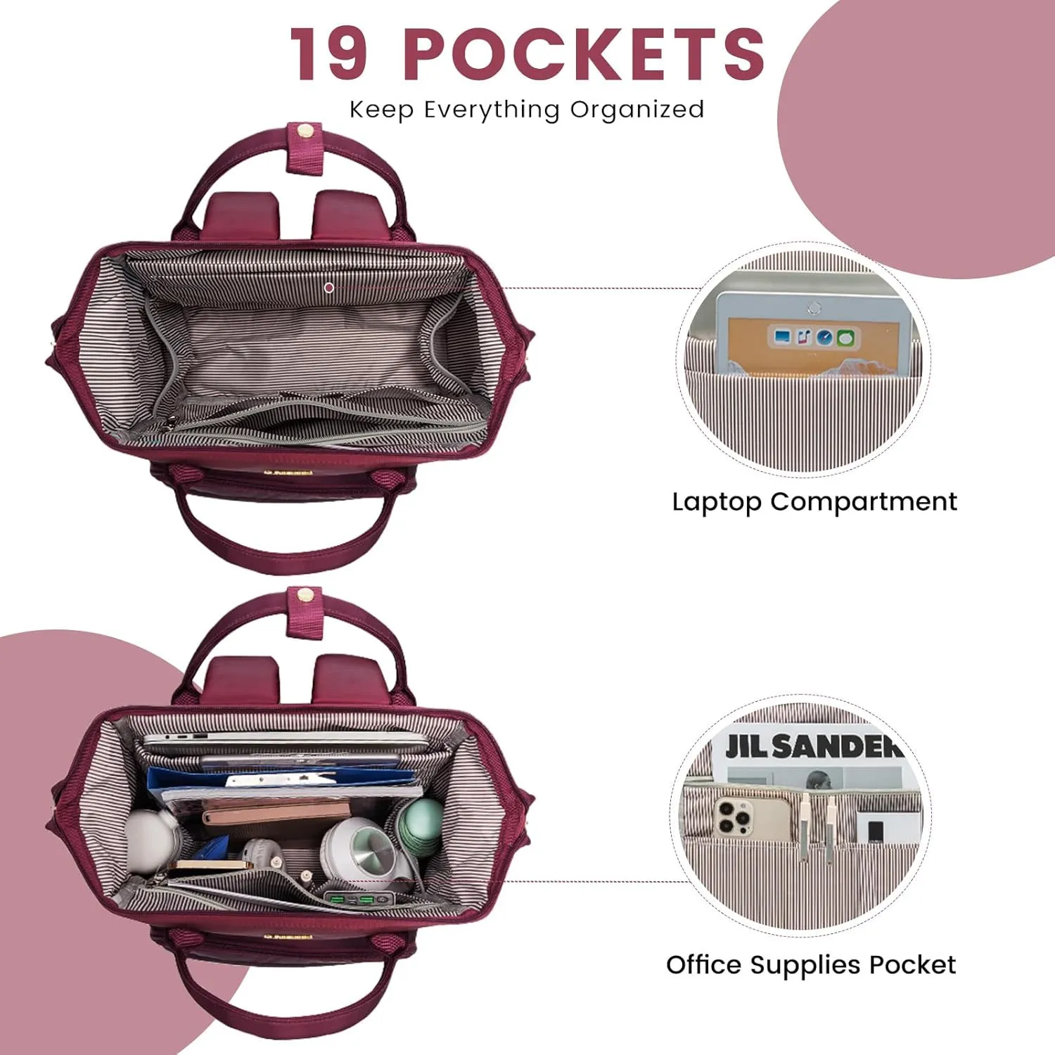 LOVEVOOK Gradient Laptop Backpack for Women,17.3 Inch Work Computer Bakcpack Purse Laptop Bag With Anti-Theft Pocket,Waterproof Carry on Teacher College Backpack for Travel,Purple-Red
