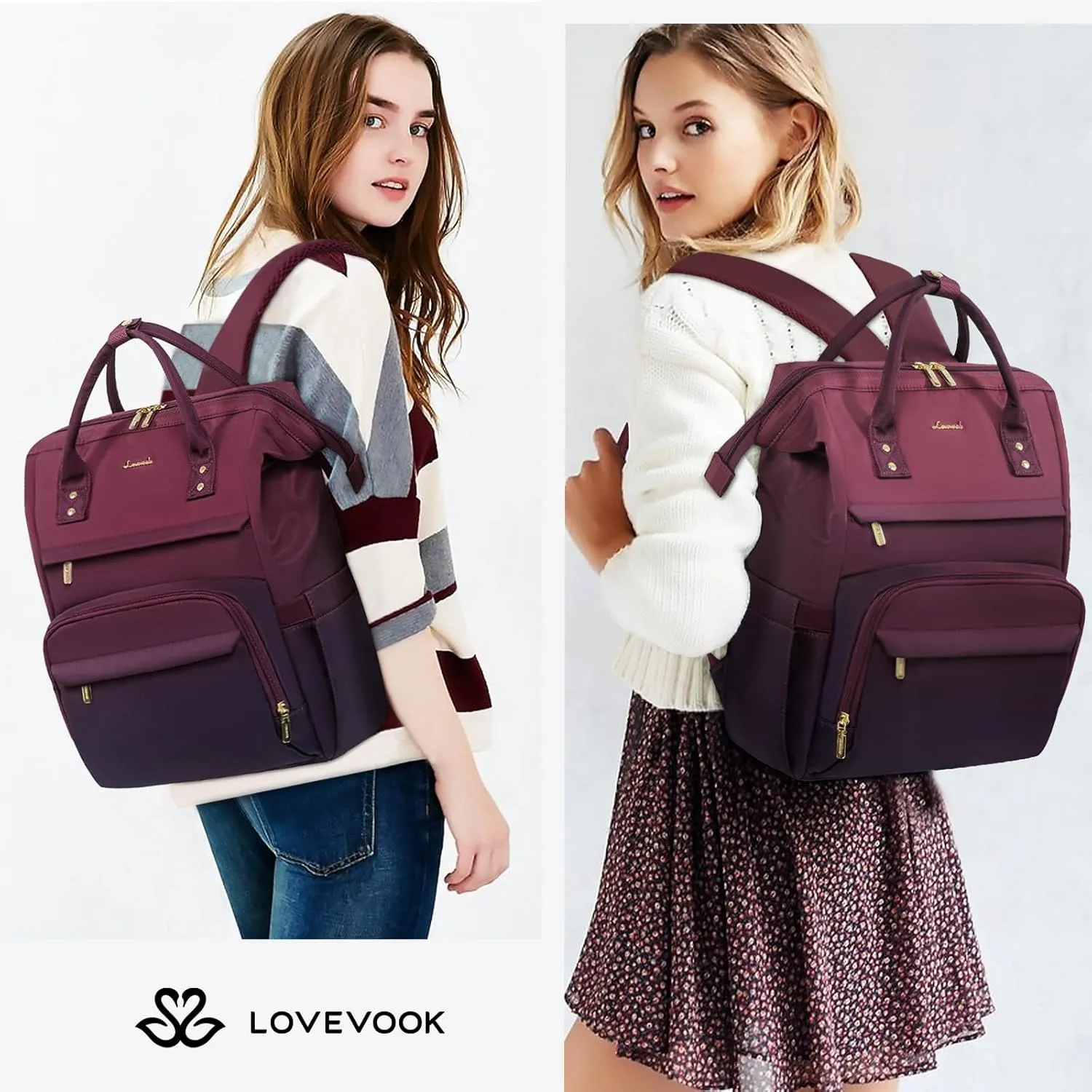 LOVEVOOK Gradient Laptop Backpack for Women,17.3 Inch Work Computer Bakcpack Purse Laptop Bag With Anti-Theft Pocket,Waterproof Carry on Teacher College Backpack for Travel,Purple-Red