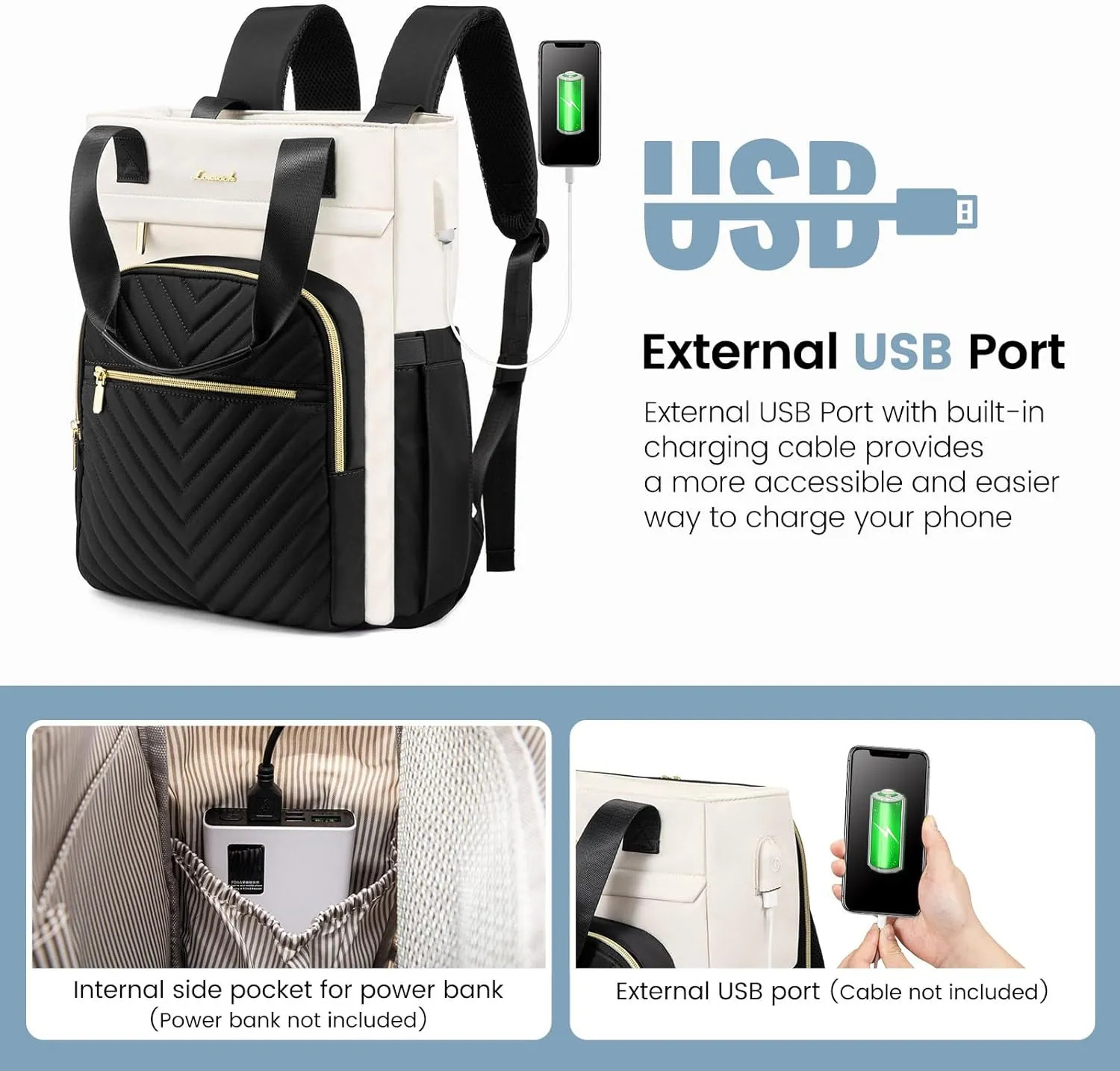 LOVEVOOK Laptop Backpack for Women, 17.3 inch Work Business Backpack with Laptop Compartment, Wide Top Open Teacher Nurse Bag with USB Port, Waterproof Computer Backpack Purse for travel, Black-White