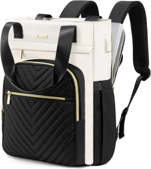 LOVEVOOK Laptop Backpack for Women, 17.3 inch Work Business Backpack with Laptop Compartment, Wide Top Open Teacher Nurse Bag with USB Port, Waterproof Computer Backpack Purse for travel, Black-White