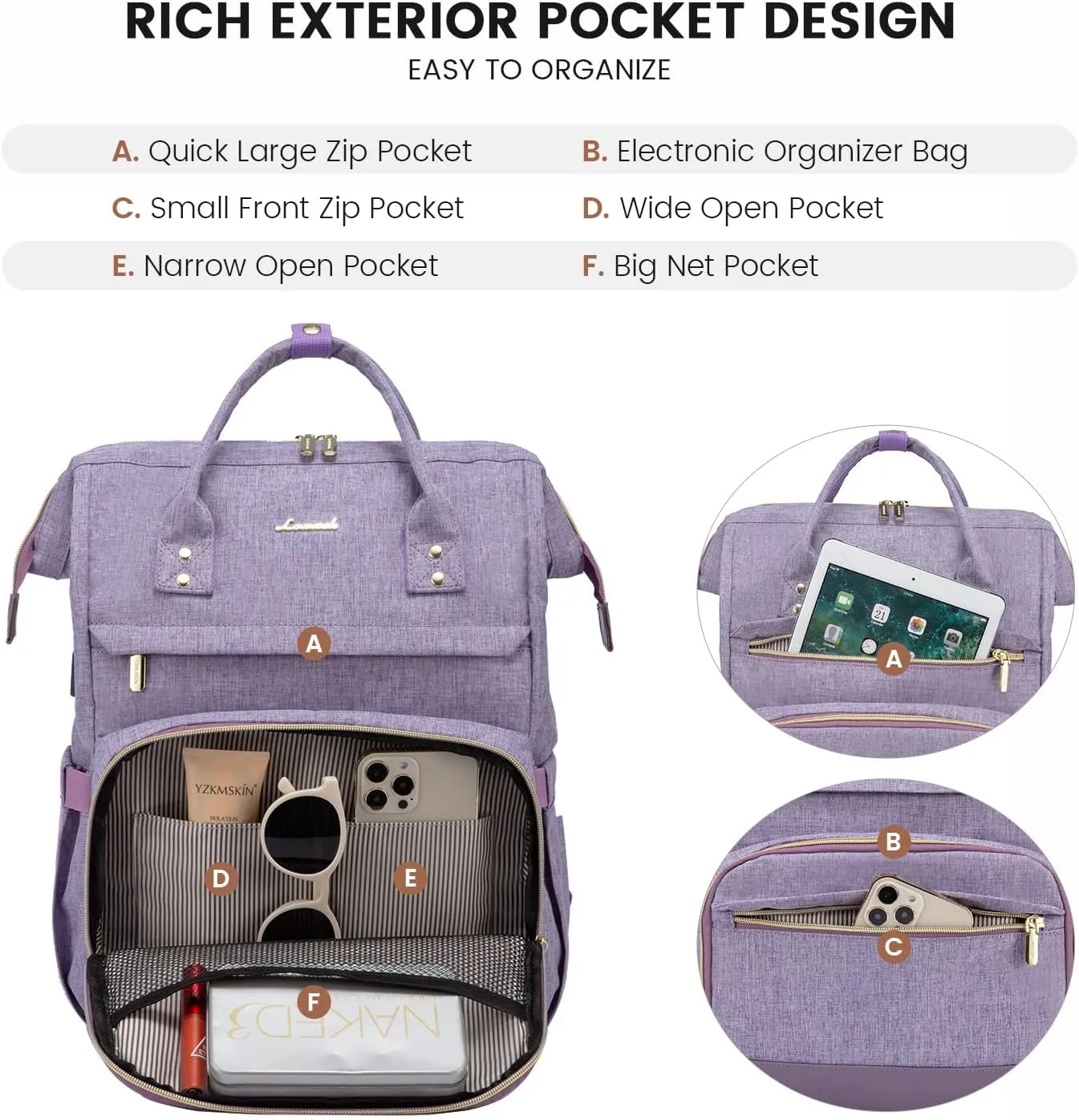 LOVEVOOK Laptop Backpack for Women Backpack Purse 15.6 Inch Computer Backpack Nurse Teacher Bag Large Capacity Computer Backpack with USB Port for Travel/Work