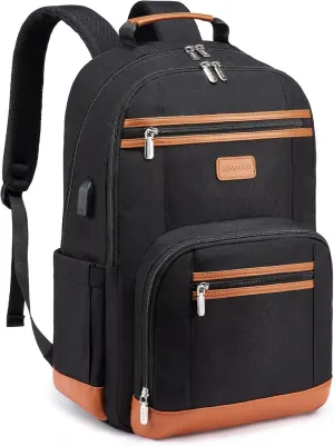 LOVEVOOK Laptop Backpack Vintage Travel Backpack with USB Charging Port Business Computer Backpack for Women & Men Water Resistant College Bag Fits 17.3 Inch Laptop and Notebook - Black