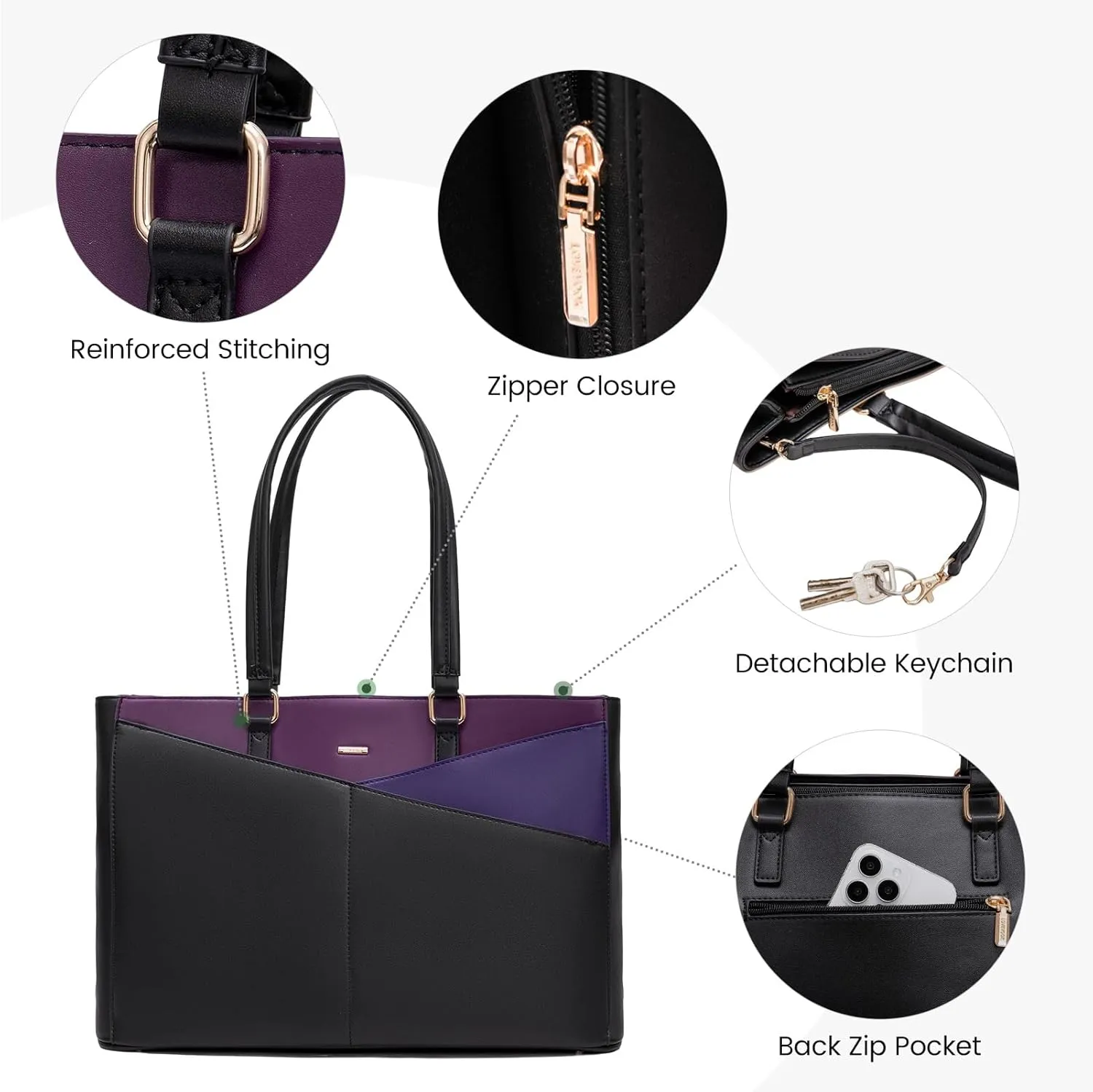 LOVEVOOK Laptop Bag for Women, 15.6 inch Laptop Tote Work Teacher Bags Cancas Computer Shoulder Bag,Black/Purple/Blue