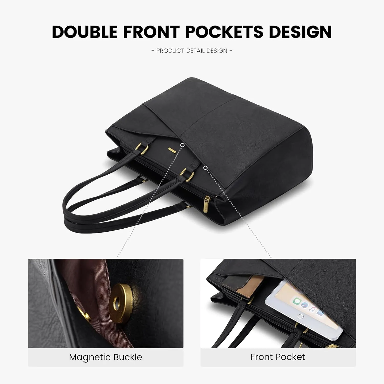 LOVEVOOK Laptop Bag for Women 15.6 Inch Tote Bags Waterproof Leather Briefcase Computer Women Business Office Work Bag,Vintage Black