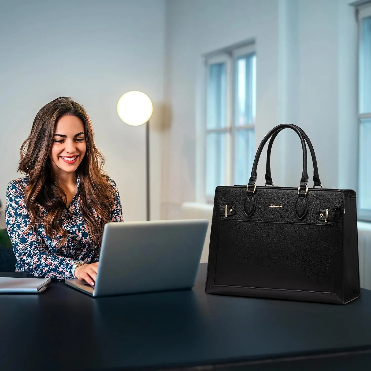 LOVEVOOK Laptop Bag for Women, 17 Inch Large PU Leather Tote Bag, Professional Teacher Work Bag, Waterproof Business Computer Briefcase, Shoulder Tote Purse for Office