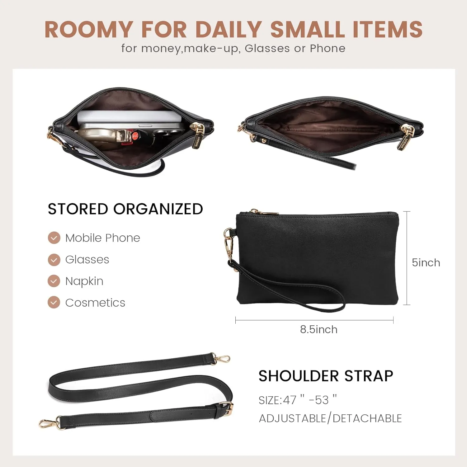 LOVEVOOK Laptop Bag for Women,15.6 lnch Waterproof Lightweight Leather Tote Bag,Professional Business Office Work Bags with Clutch Purse, Large Capacity Computer Shoulder Handbag,Black-White-Brown