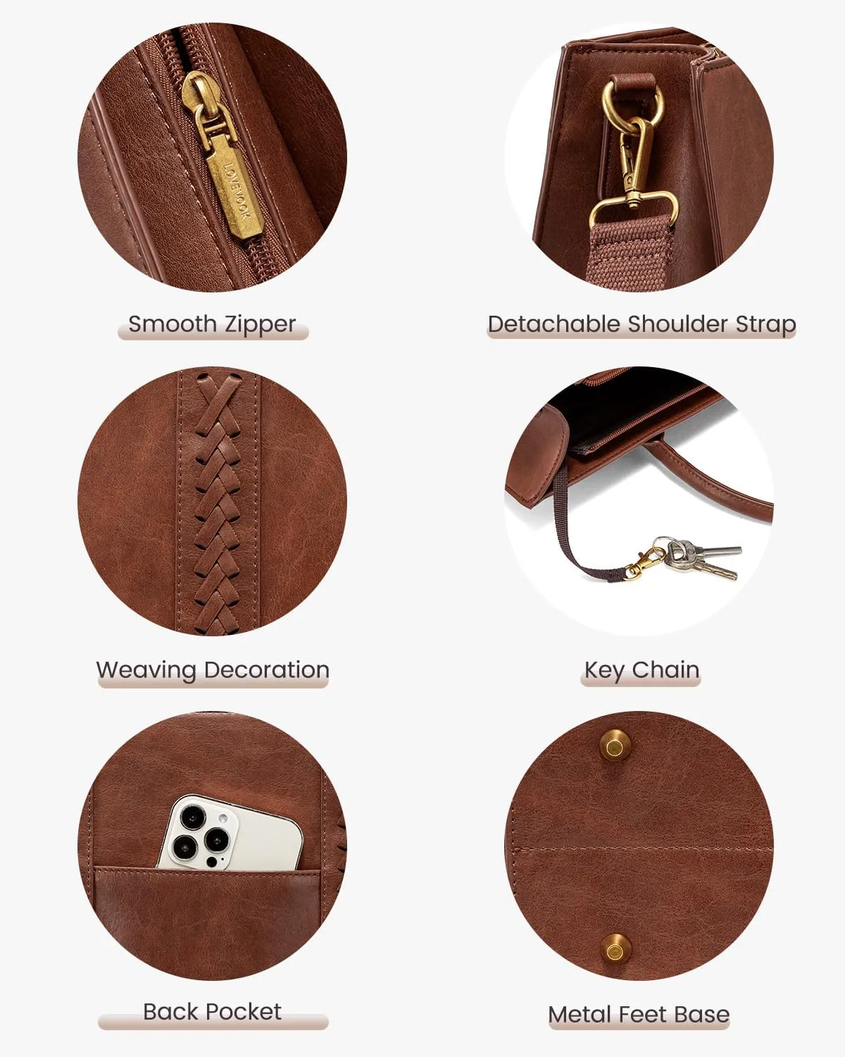 LOVEVOOK Laptop Tote Bag for Women, Vintage Leather Work Bag With Cup Holder, Waterproof Computer Purse, Professional Briefcase Office Shoulder Handbag, 15.6 Inch, Brown