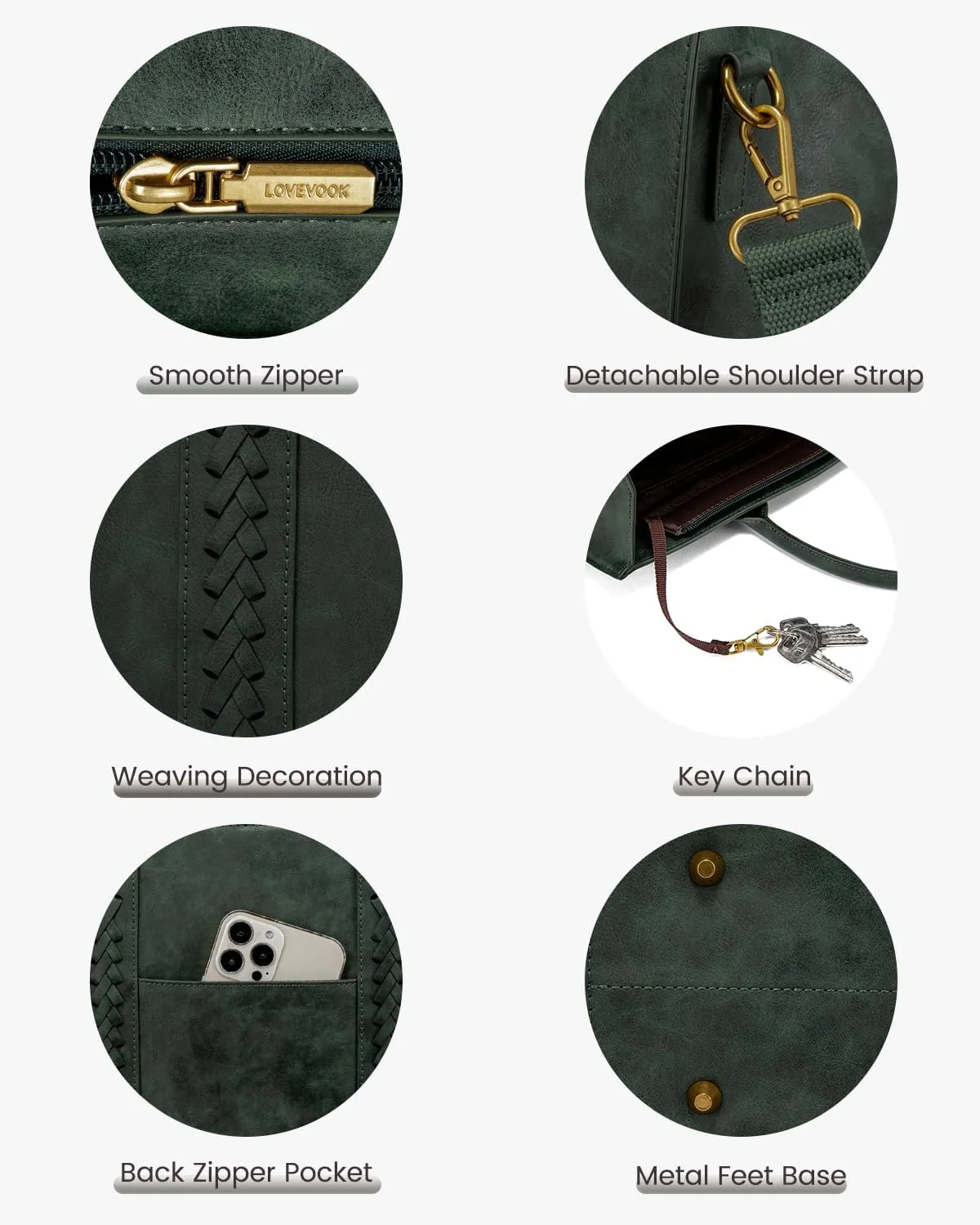LOVEVOOK Laptop Tote Bag for Women, Vintage Leather Work Bags 15.6 inch Laptop Bag, Waterproof Computer Bag Business Office Briefcase, Green