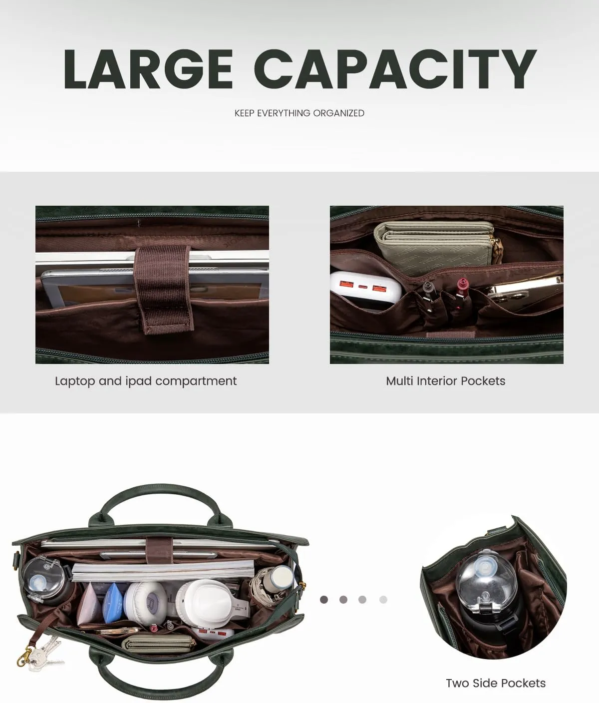 LOVEVOOK Laptop Tote Bag for Women, Vintage Leather Work Bags 15.6 inch Laptop Bag, Waterproof Computer Bag Business Office Briefcase, Green